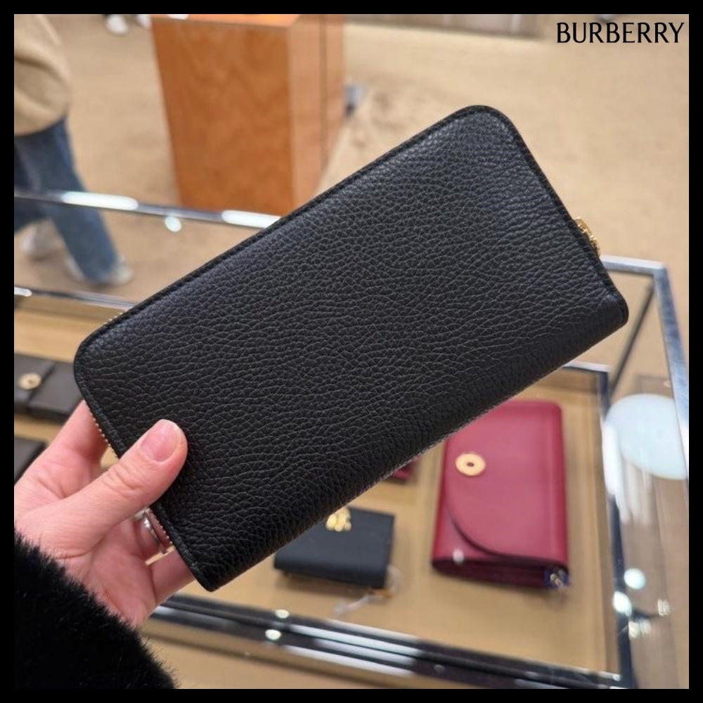 【Burberry】Logo Grained Leather Zip-Around Long Wallet
