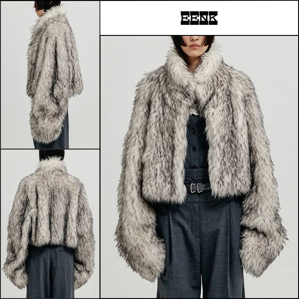 【EENK】FAUX FUR SHORT COAT Light Grey