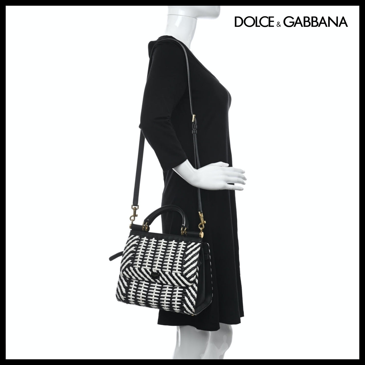 【Dolce & Gabbana】M Sicily 58 Bag Woven Bappa Black White