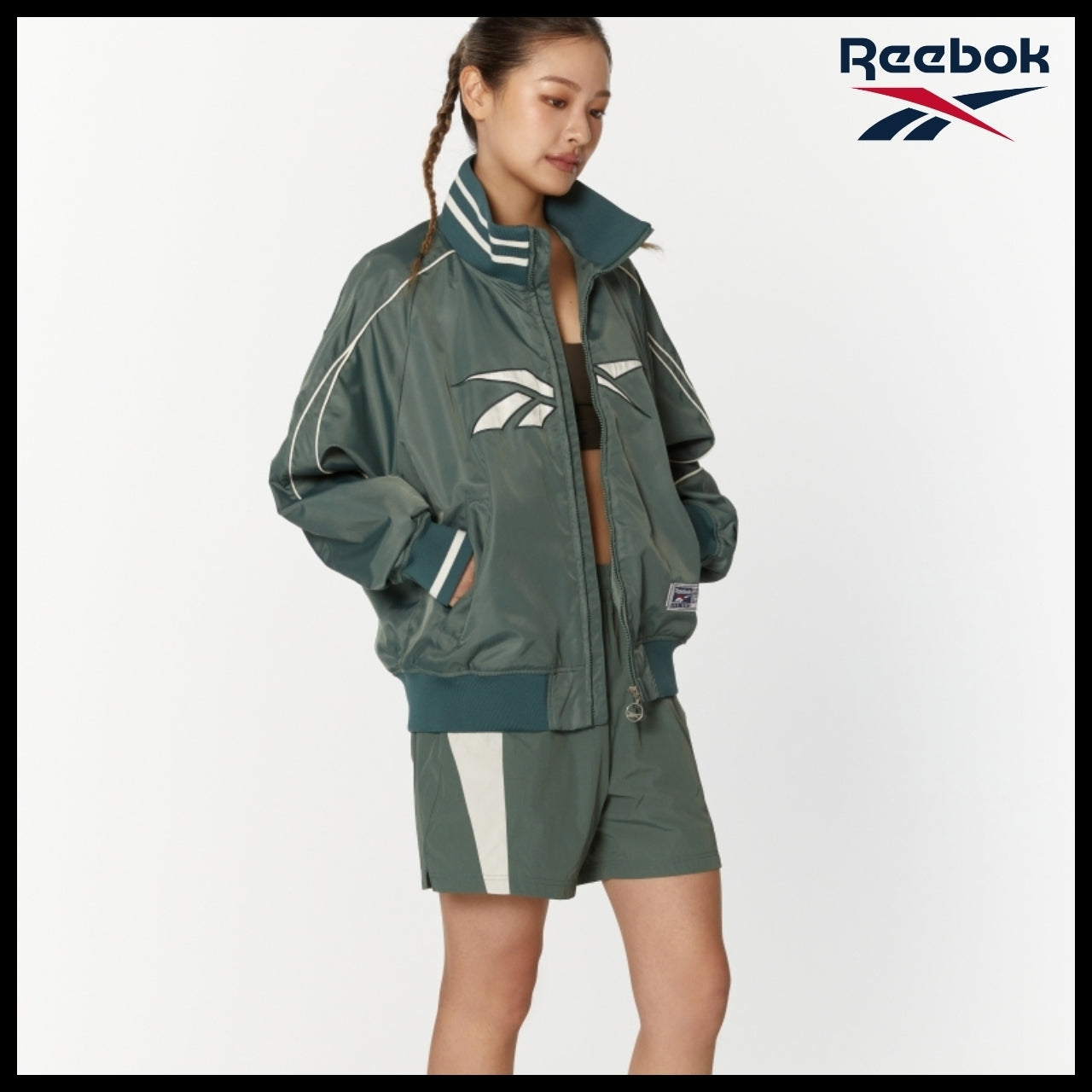 【Reebok】Vector Stadium Varsity Jacket Green