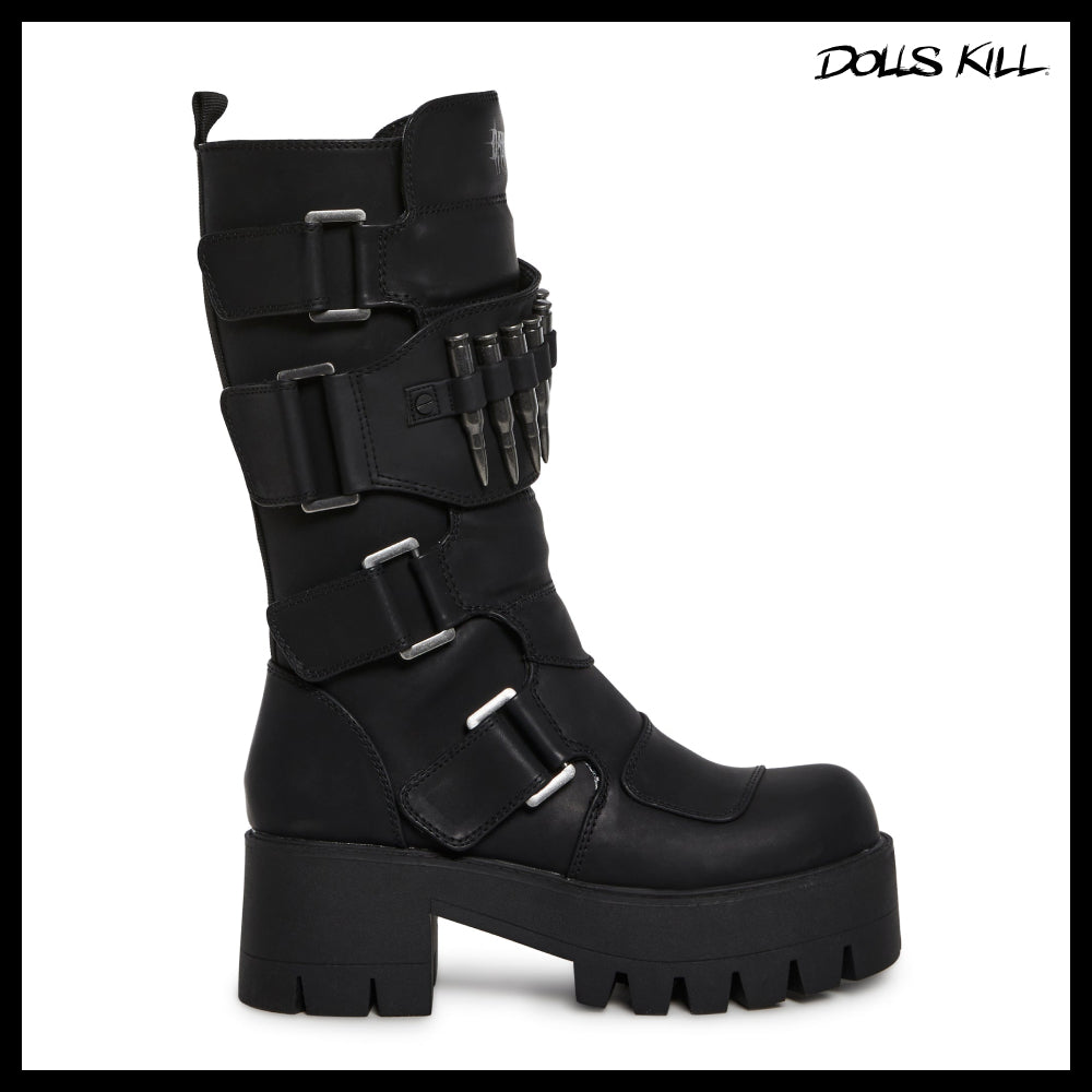 ◆DOLLS KILL◆DARKER WAVS Warp Bullet Combat Boots Black