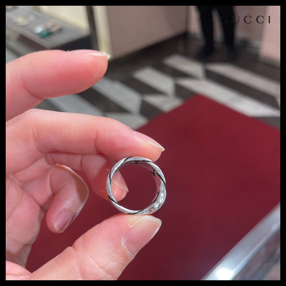 【GUCCI】Interlocking G Chain Wide Ring Silver