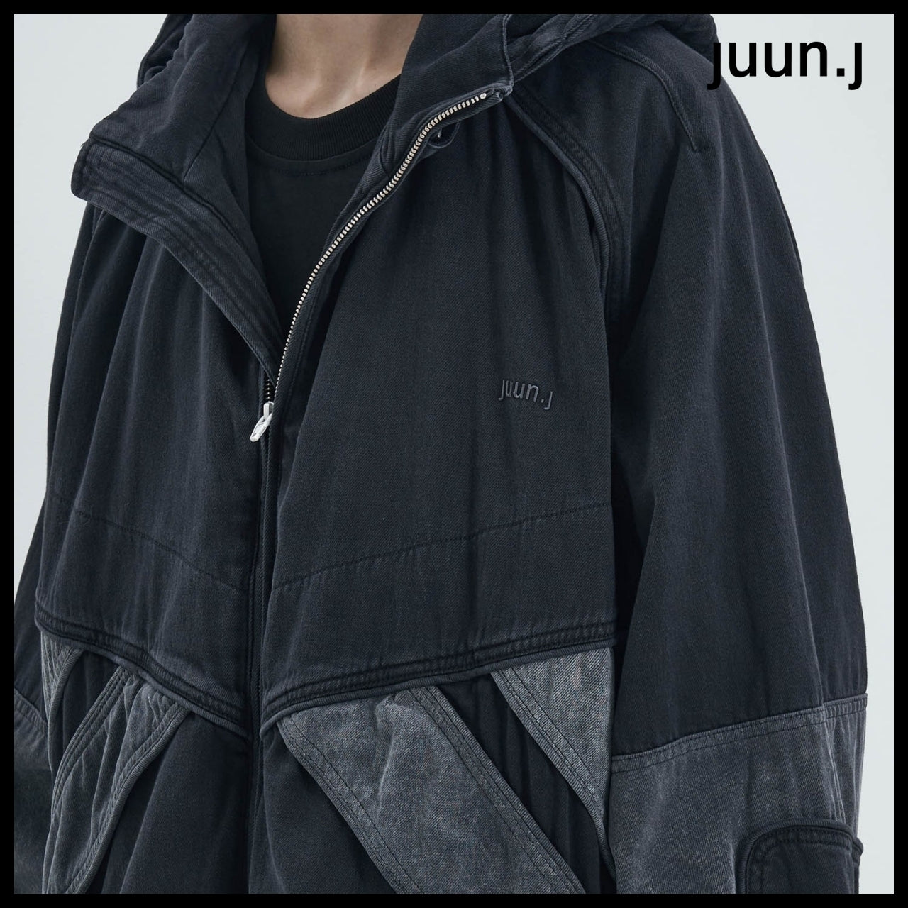 【JUUN.J】Denim Color Block Track Jumper Black