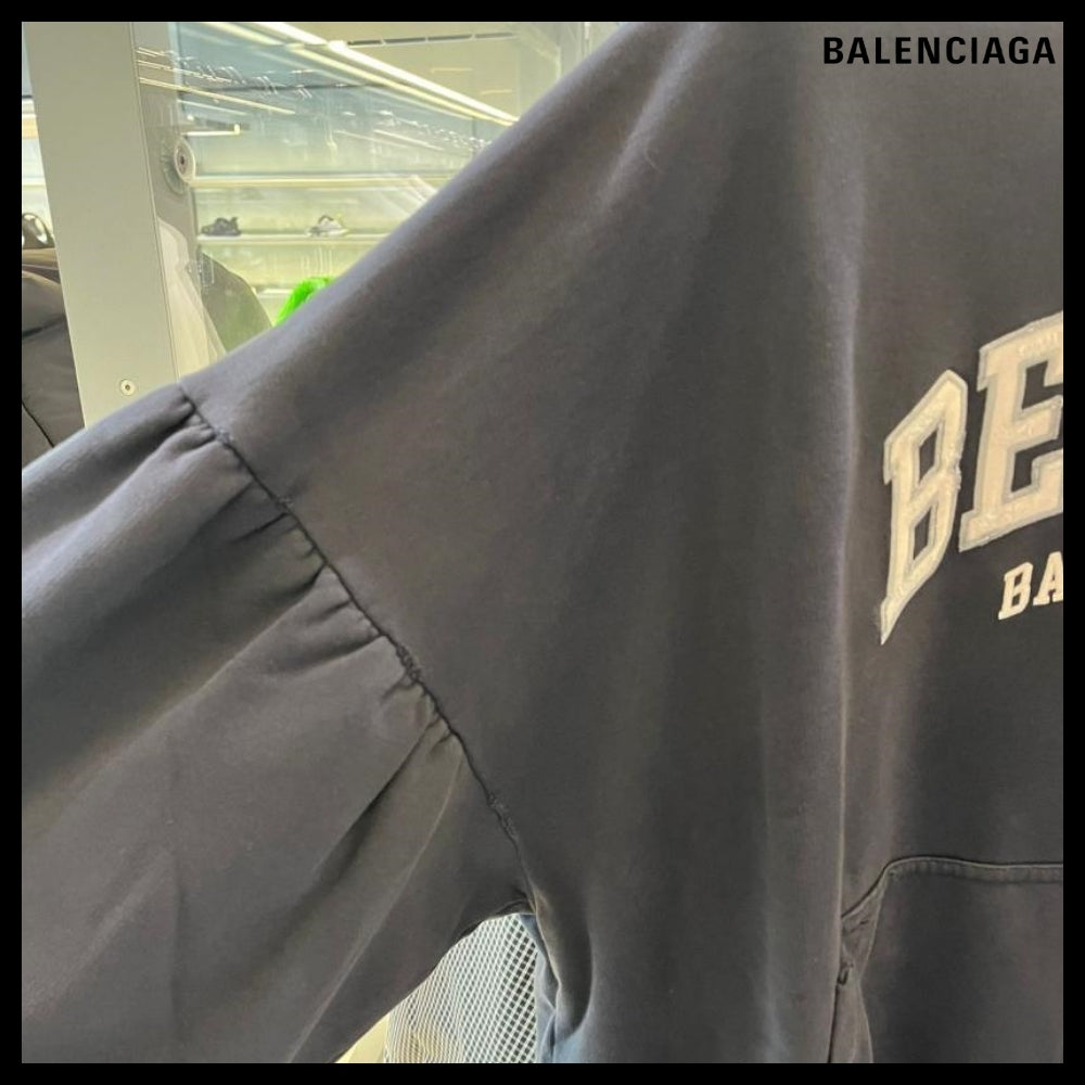 【BALENCIAGA】Round Hoodie Faded Black White