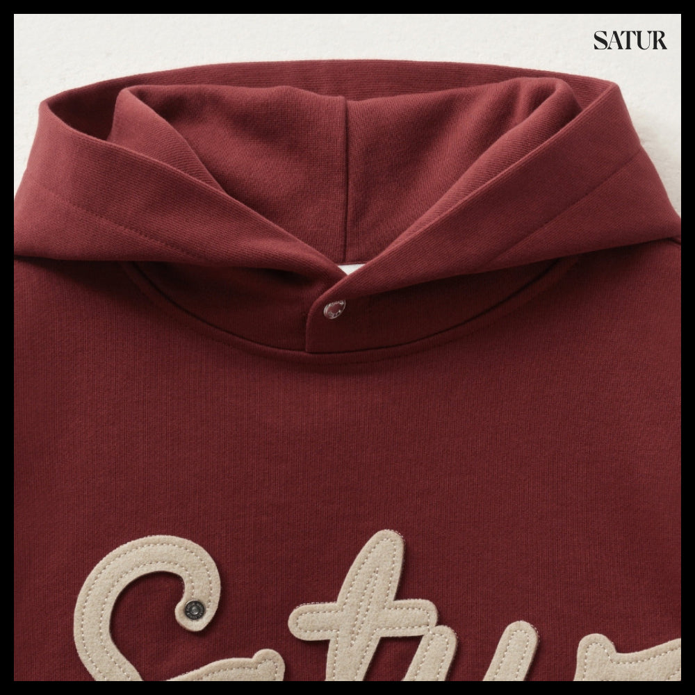 【SATUR】Applique Rivet Hoodie Burgundy