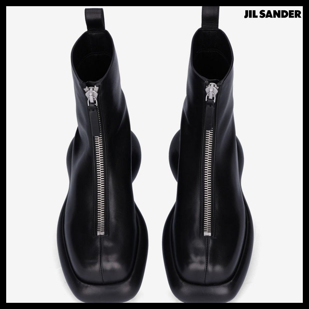 【Jil Sander】Zip-Up Chunky Leather Chelsea Boots Black