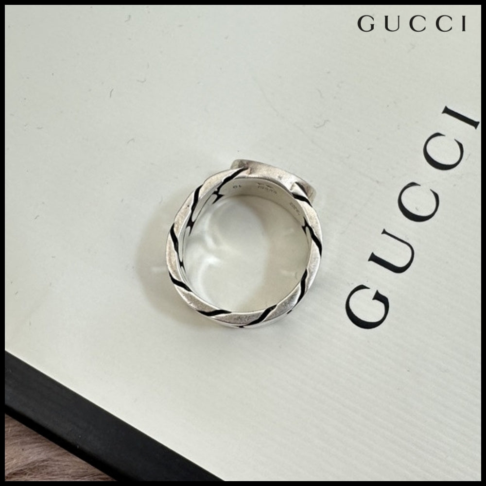 【GUCCI】Interlocking Enamel Chain Ring Blue