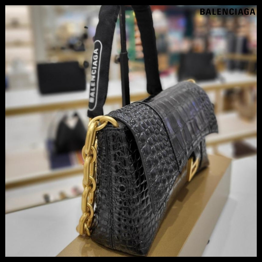 【BALENCIAGA】Downtown XS Shoulder Bag Crocodile Black