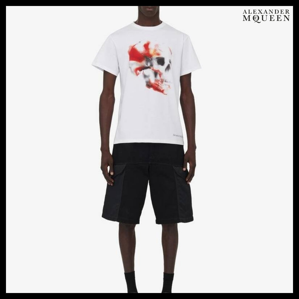 【Alexander Mcqueen】Obscured Skull T-shirt in WhiteRedBlack