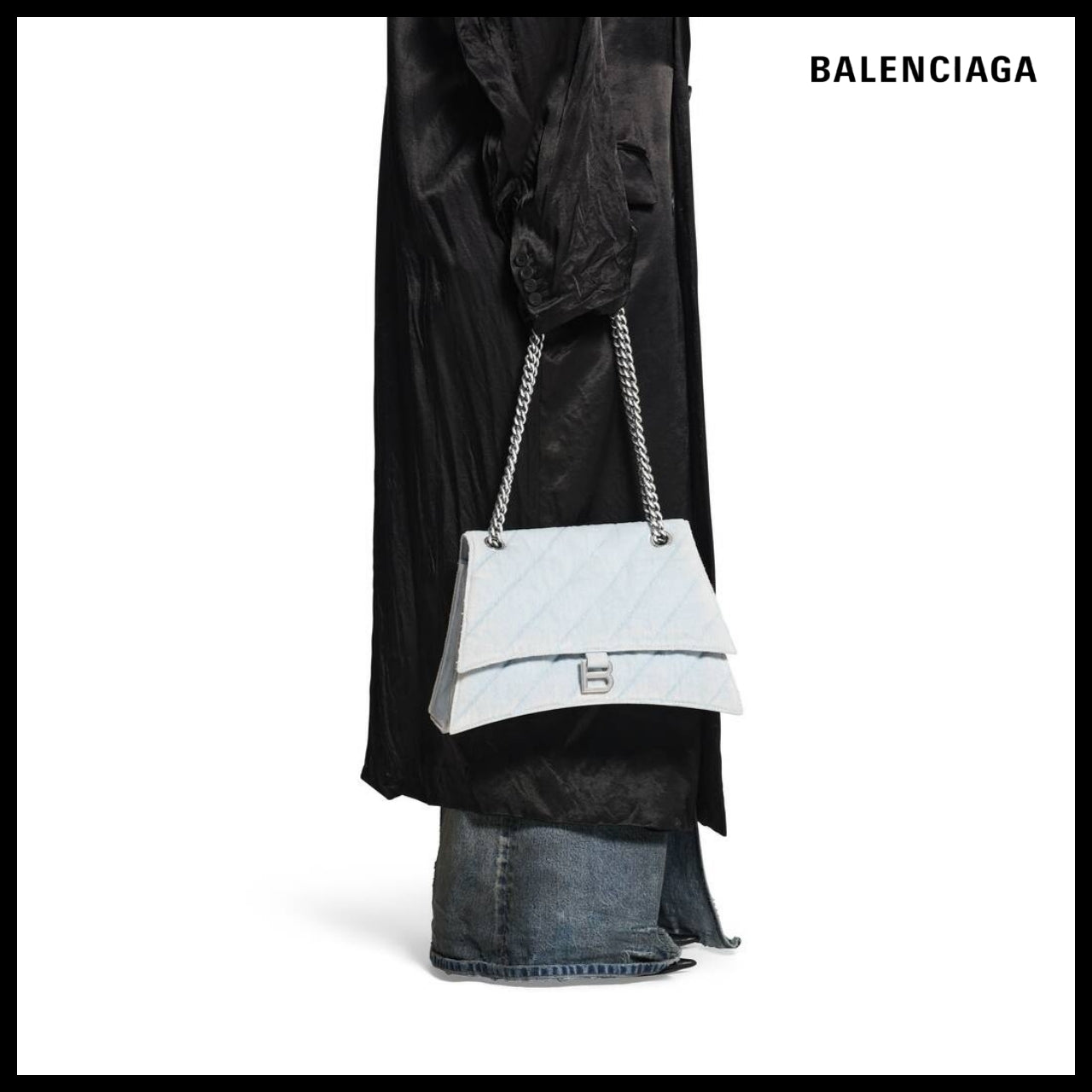 【BALENCIAGA】Crush Medium Chain Bag Quilted Denim