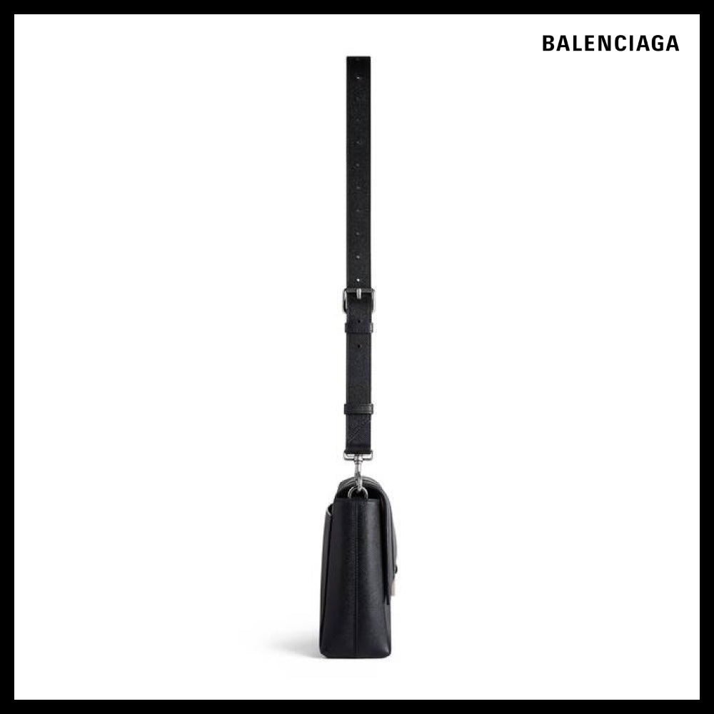 【BALENCIAGA】Downtown Leather Crossbody Bag Black