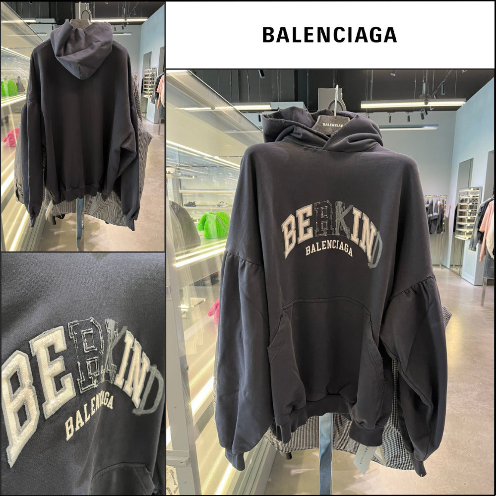 【BALENCIAGA】Round Hoodie Faded Black White