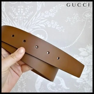 【GUCCI 】GG Interlocking Buckle Leather Belt CUIR