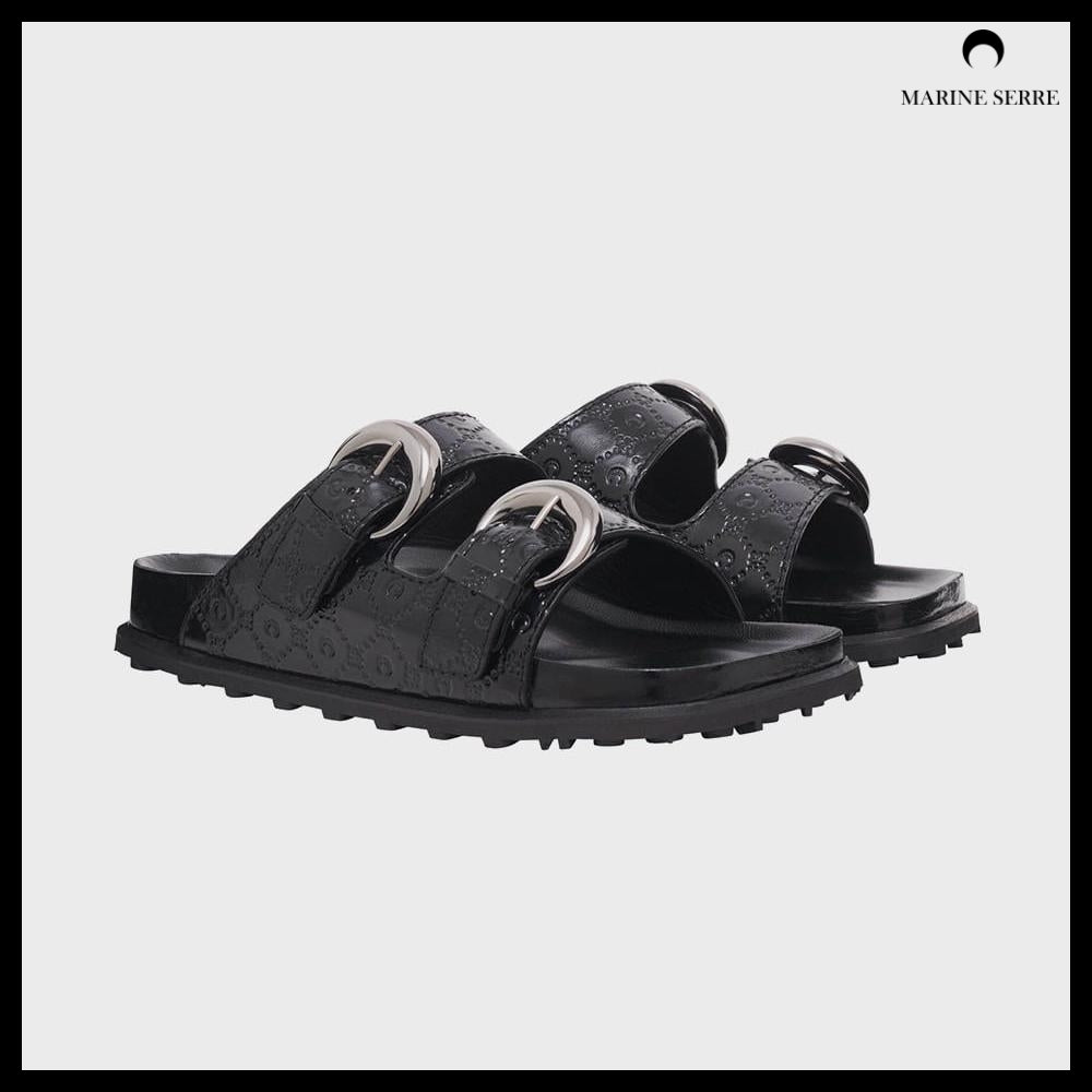 【MARINE SERRE】Men's MOONOGRAM EMBOSSED LEATHER MS SLIDE