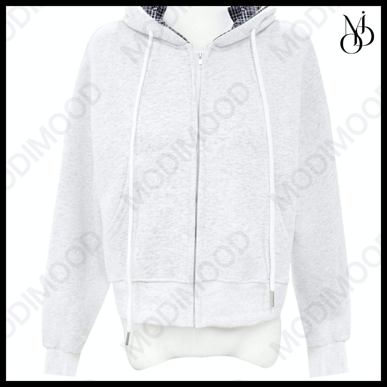 【MODIMOOD】Rudy Check Color Block Hoodie Zip-Up 5 Colors