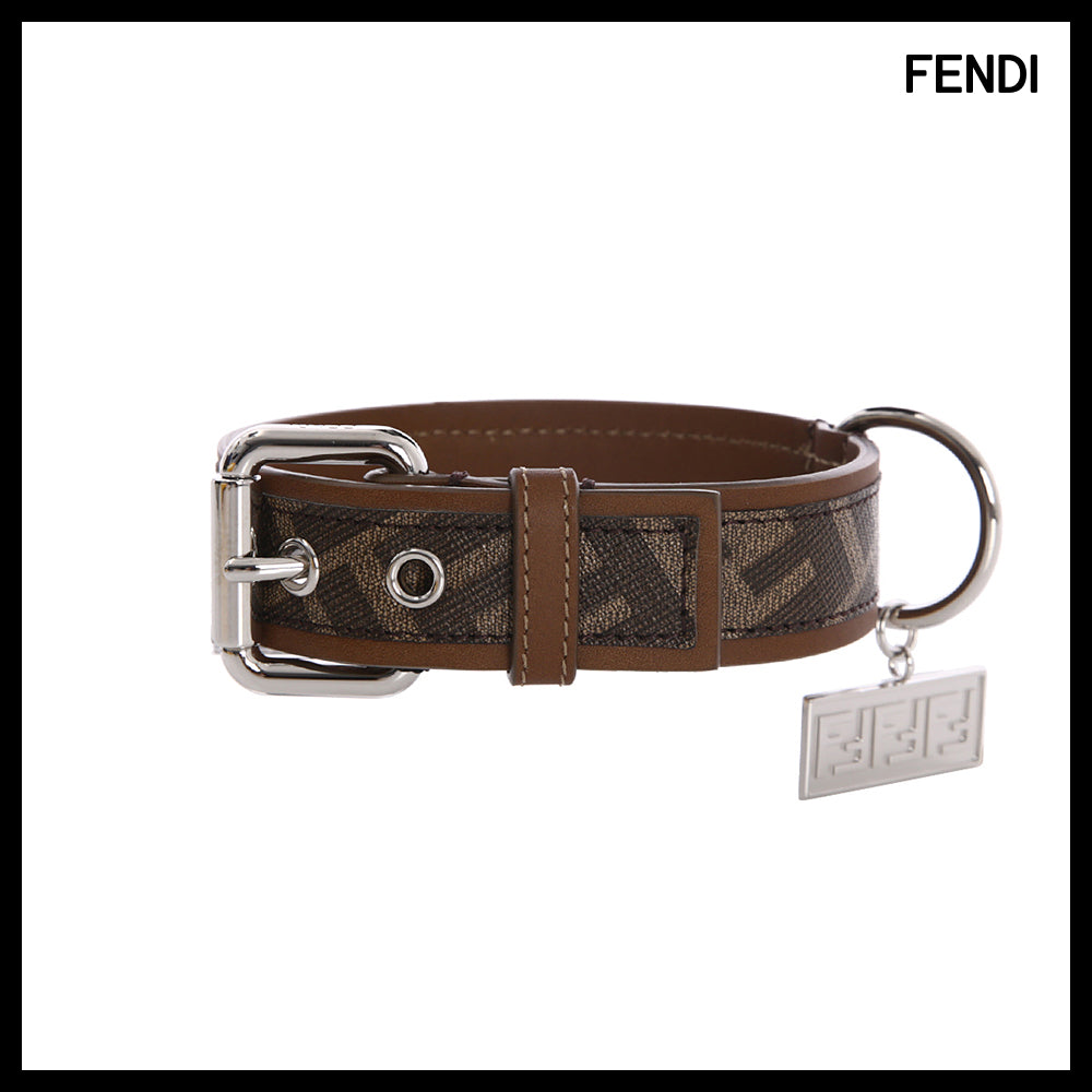 【Fendi】FF Name Plate Brown Pet Collar