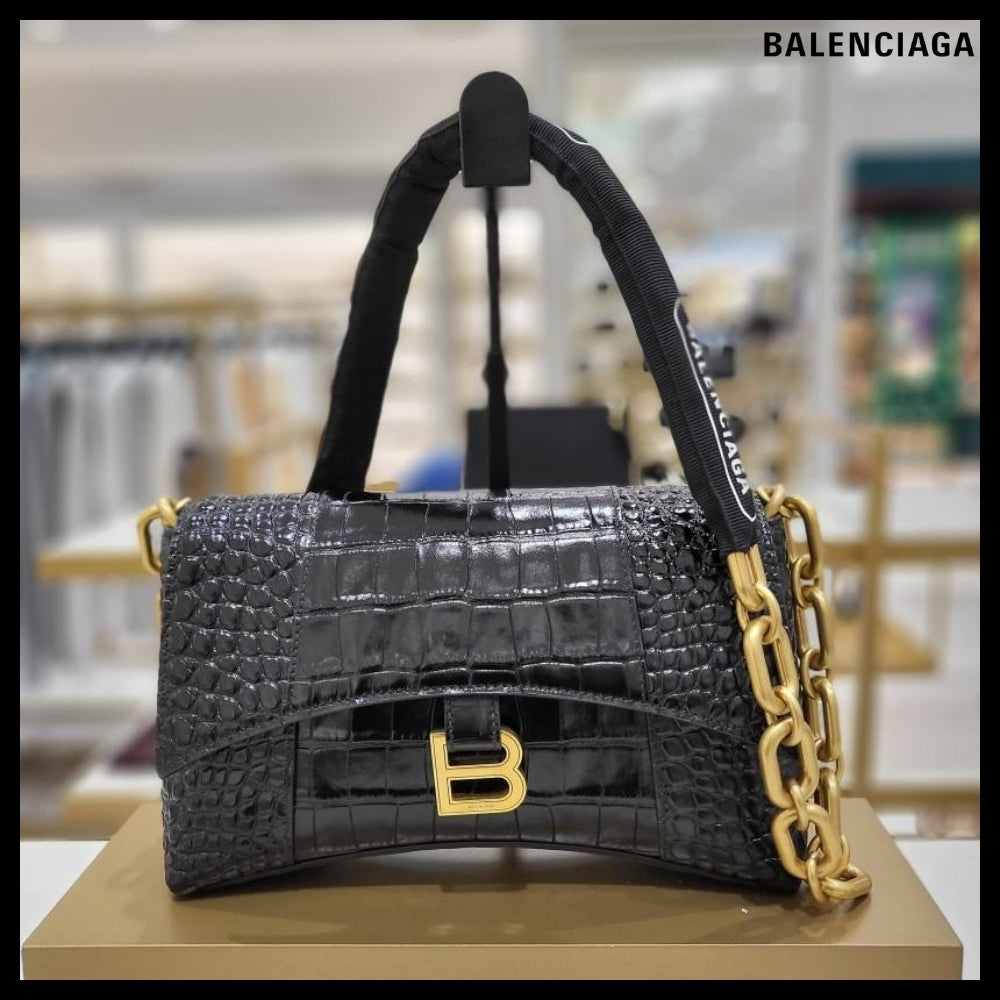 【BALENCIAGA】Downtown XS Shoulder Bag Crocodile Black