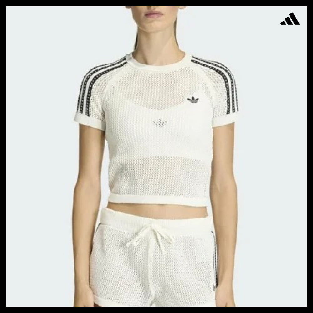 【ADIDAS 】Knit Crochet Cali T-Shirt White
