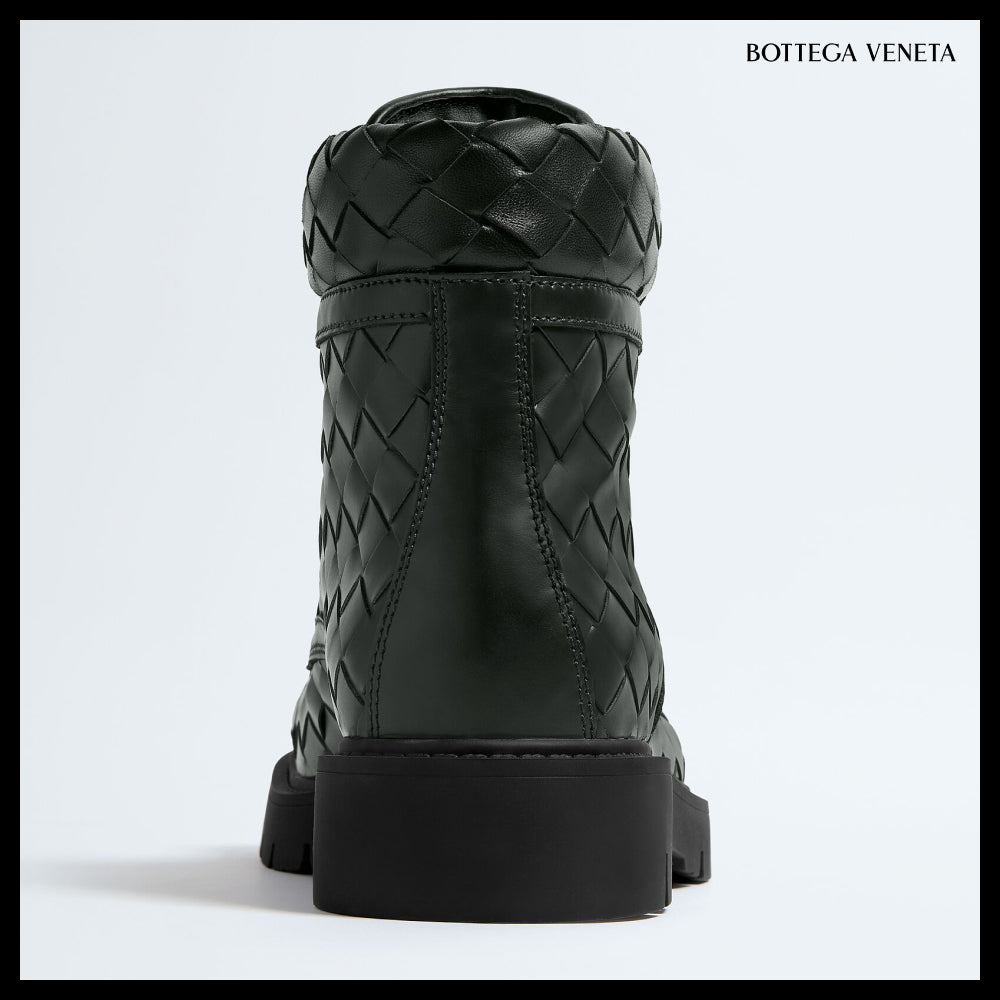 【BOTTEGA VENETA】Head Dog Lace-Up Ankle Boots Dark Green