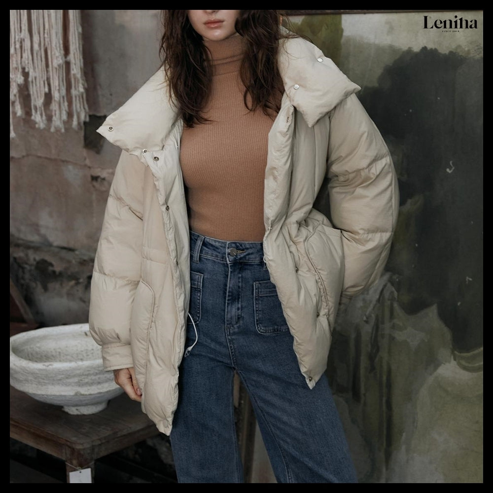 【LENINA】Jade Stand Collar Down Padding 2 Colors