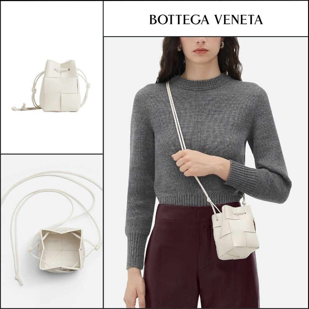 【BOTTEGA VENETA】Mini Leather Cassette Bucket Bag White