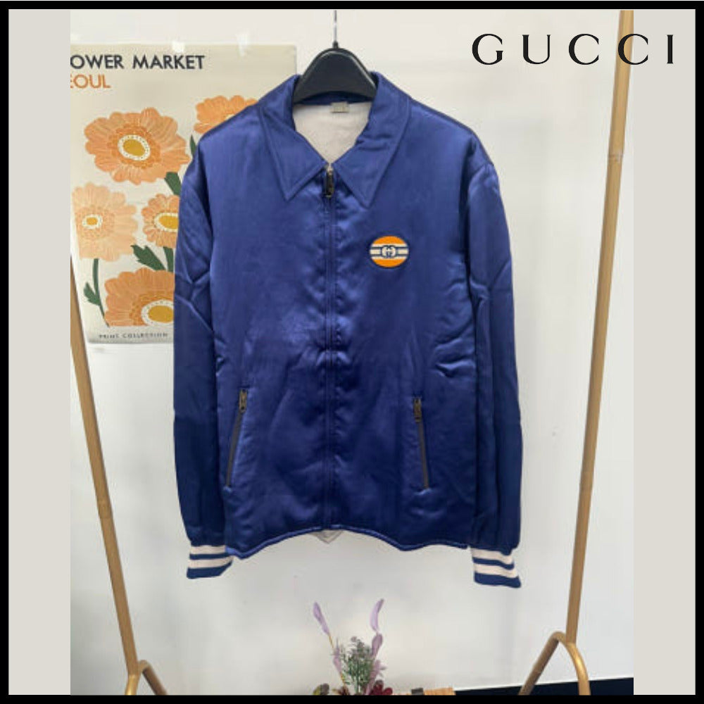 【GUCCI】Logo Patch Reversible Acetate Blouson Jacket