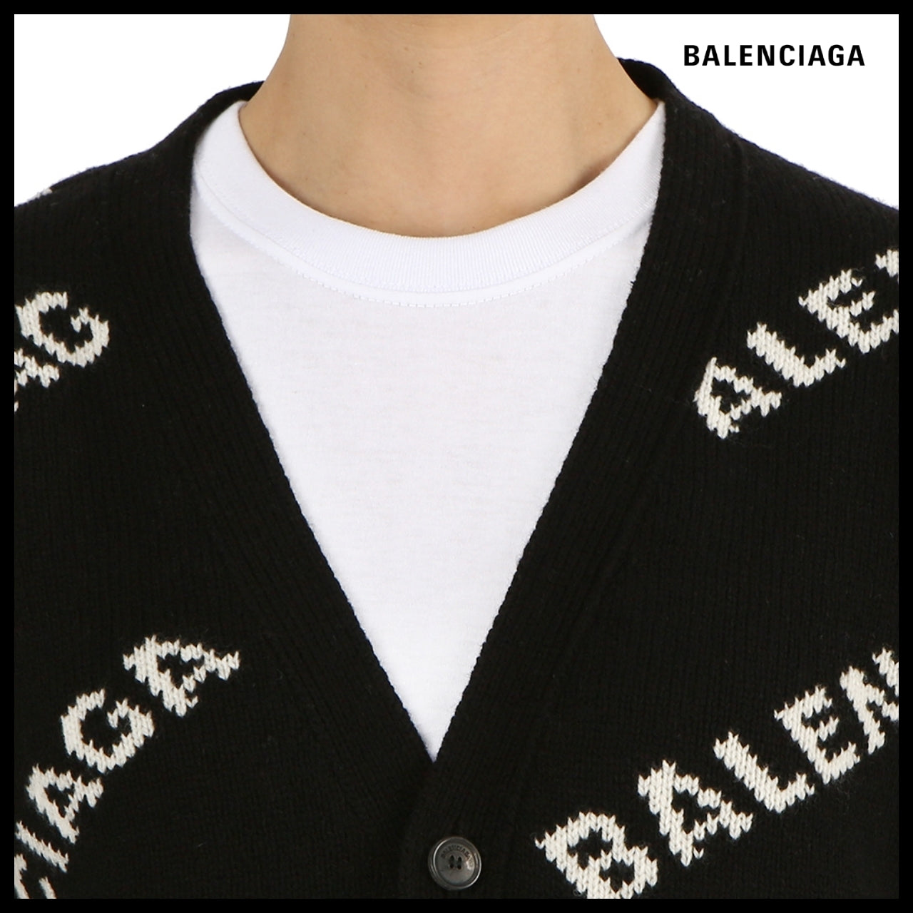 【BALENCIAGA】Allover Logo Cardigan Black White