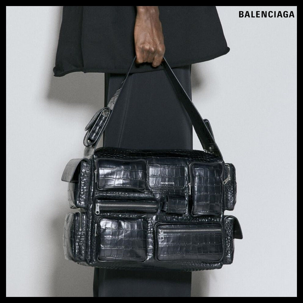 【BALENCIAGA】Superbusy Large Sling Bag Crocodile Embossed
