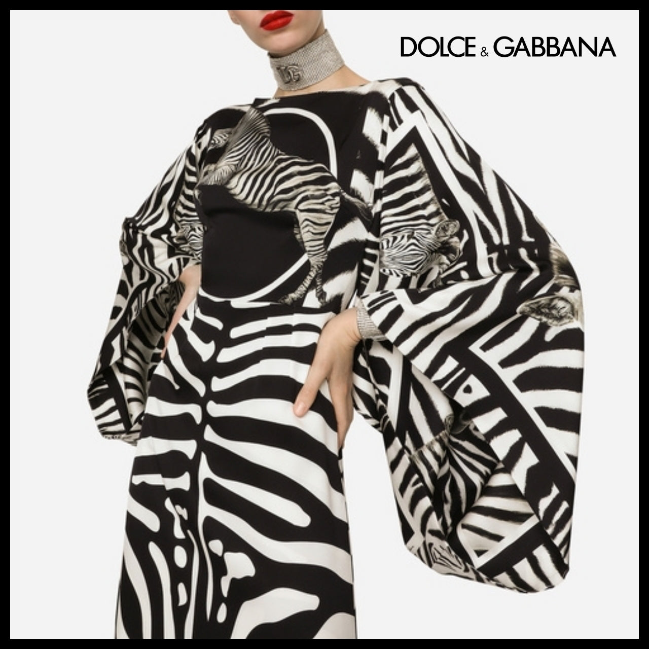 【Dolce & Gabbana】LONG ZEBRA-PRINT CHARMEUSE DRESS