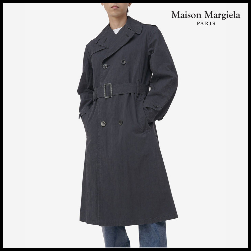 【Maison Margiela】Double Breasted Trench Coat Dark Blue