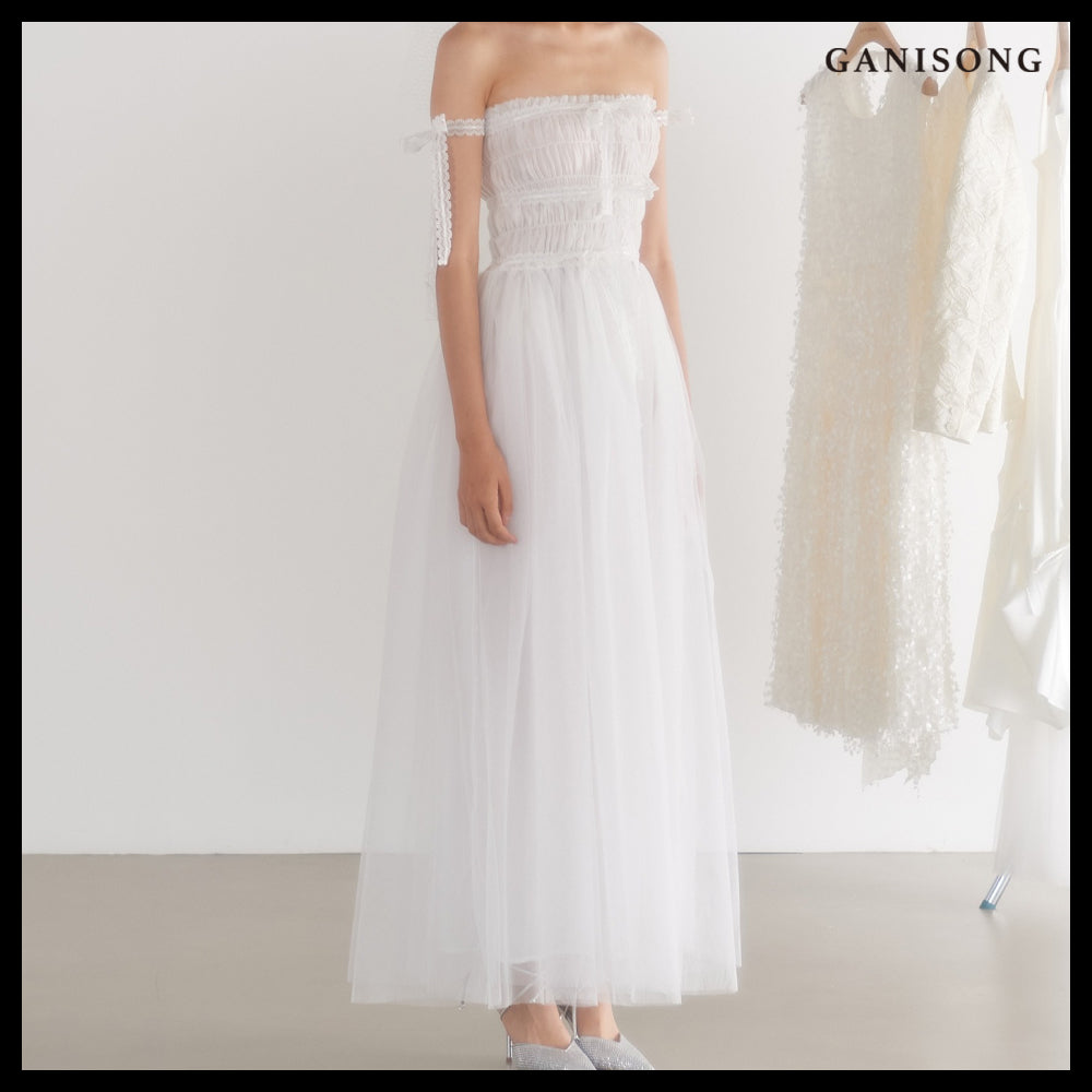 【GANISONG】Bridal Rose Peony Dress White