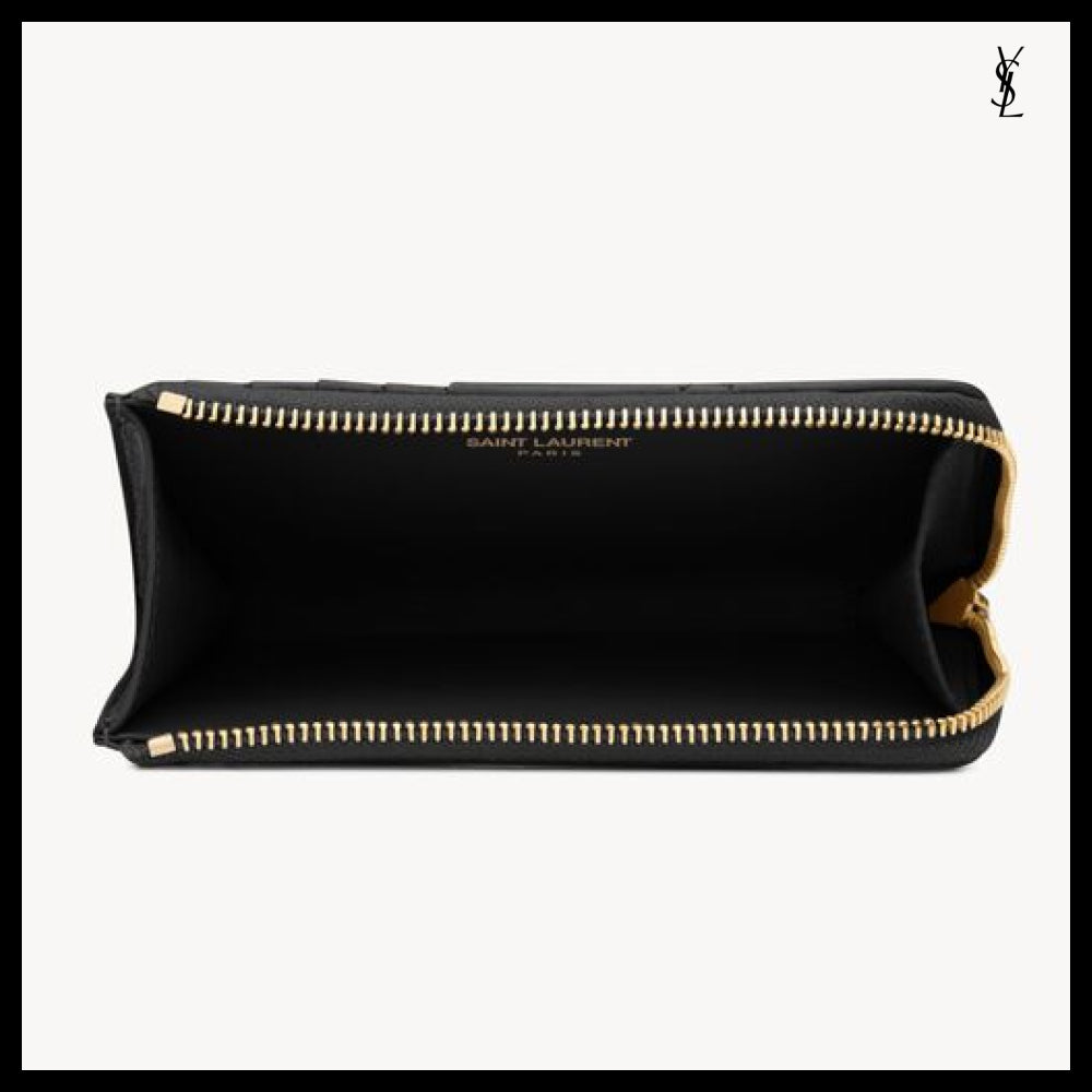 【Saint Laurent】Leather CASSANDRE BIJOU Zipped Card Case