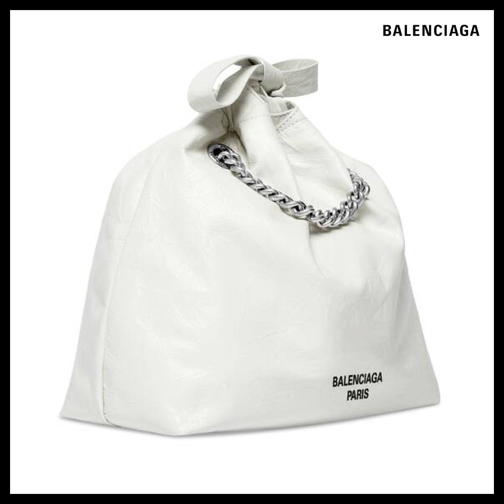 【BALENCIAGA】Crush Small Tote Bag White Crushed Calfskin
