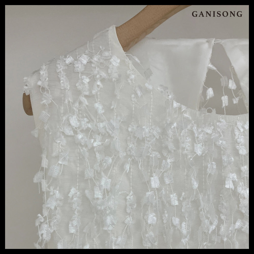 【GANISONG】Bridal Snow Flower Dress White