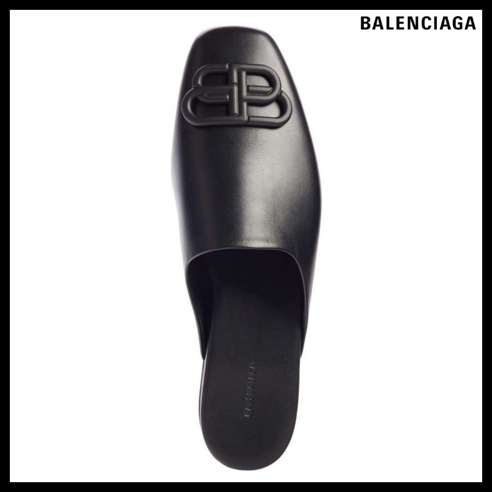 【Balenciaga】Black BB Logo Leather Slipper Shoes