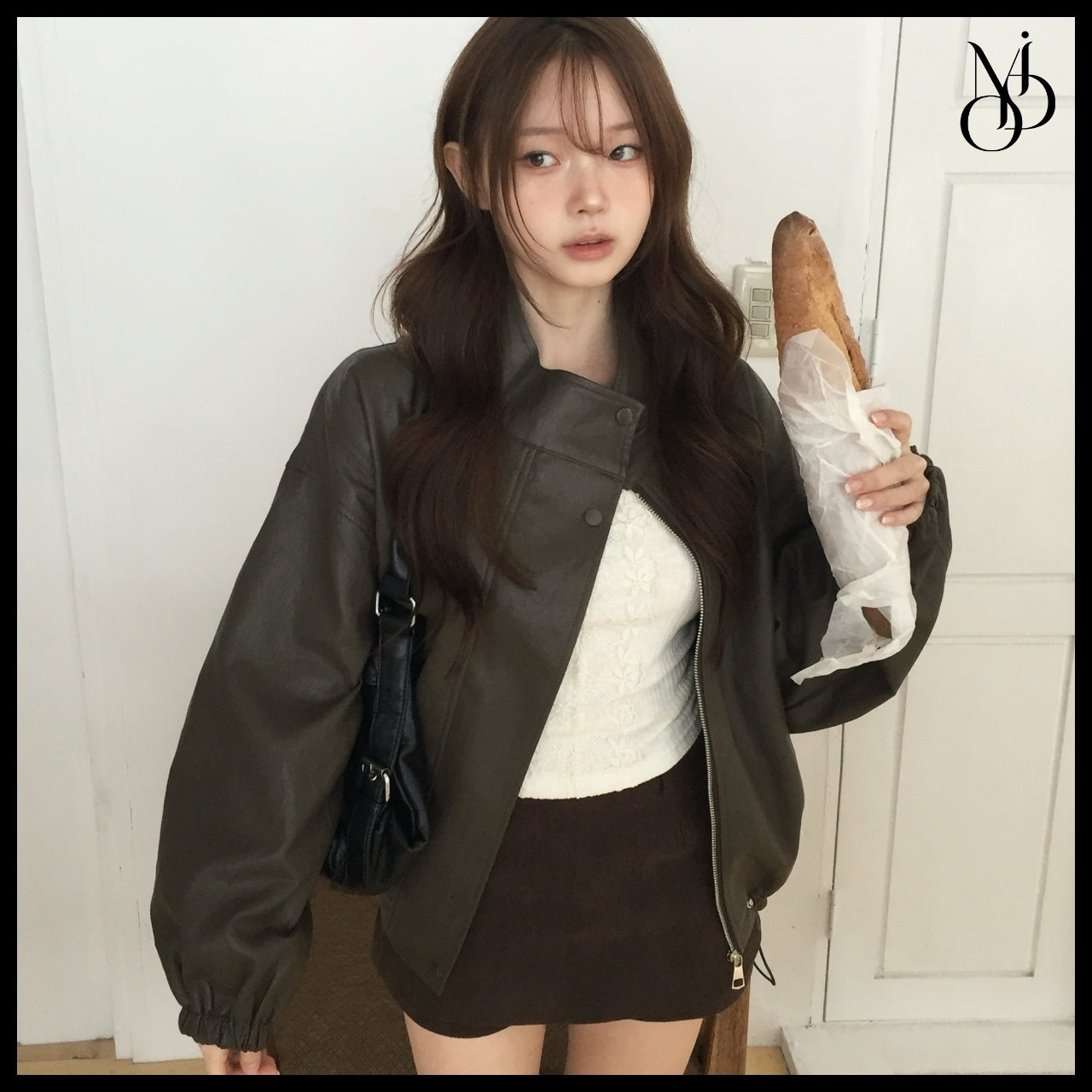 【MODIMOOD】Purple High Neck Leather Jacket 3 Colors