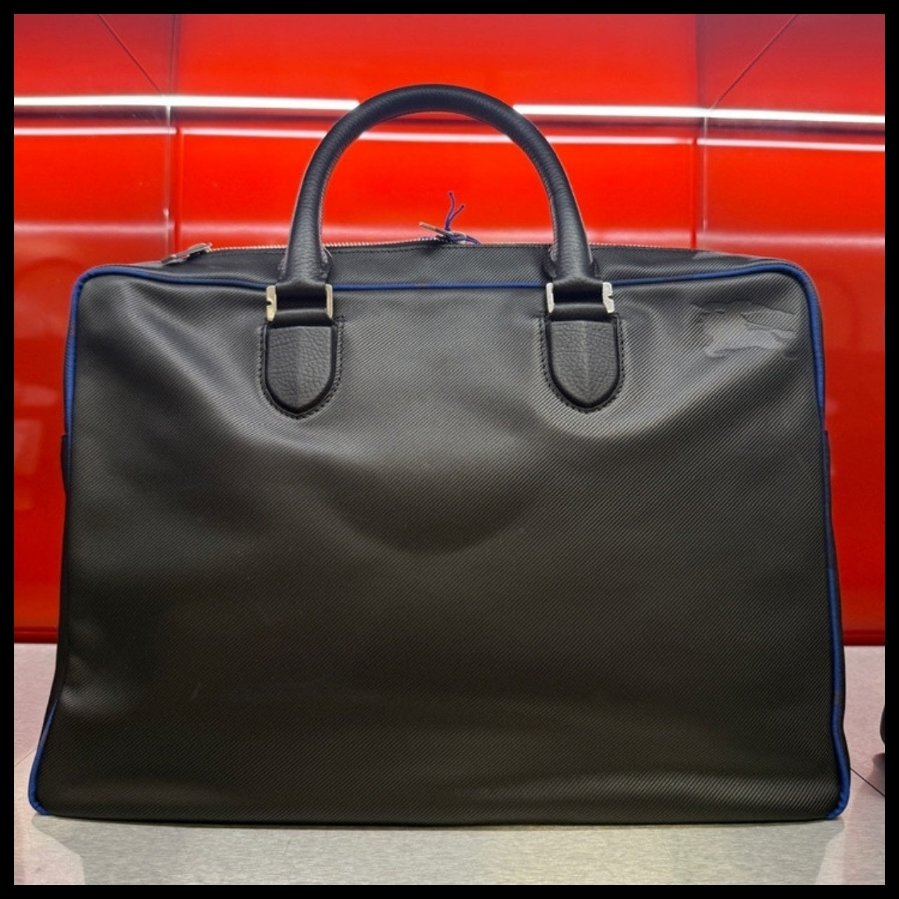【Burberry】Twill Heritage EKD Leather Briefcase Black