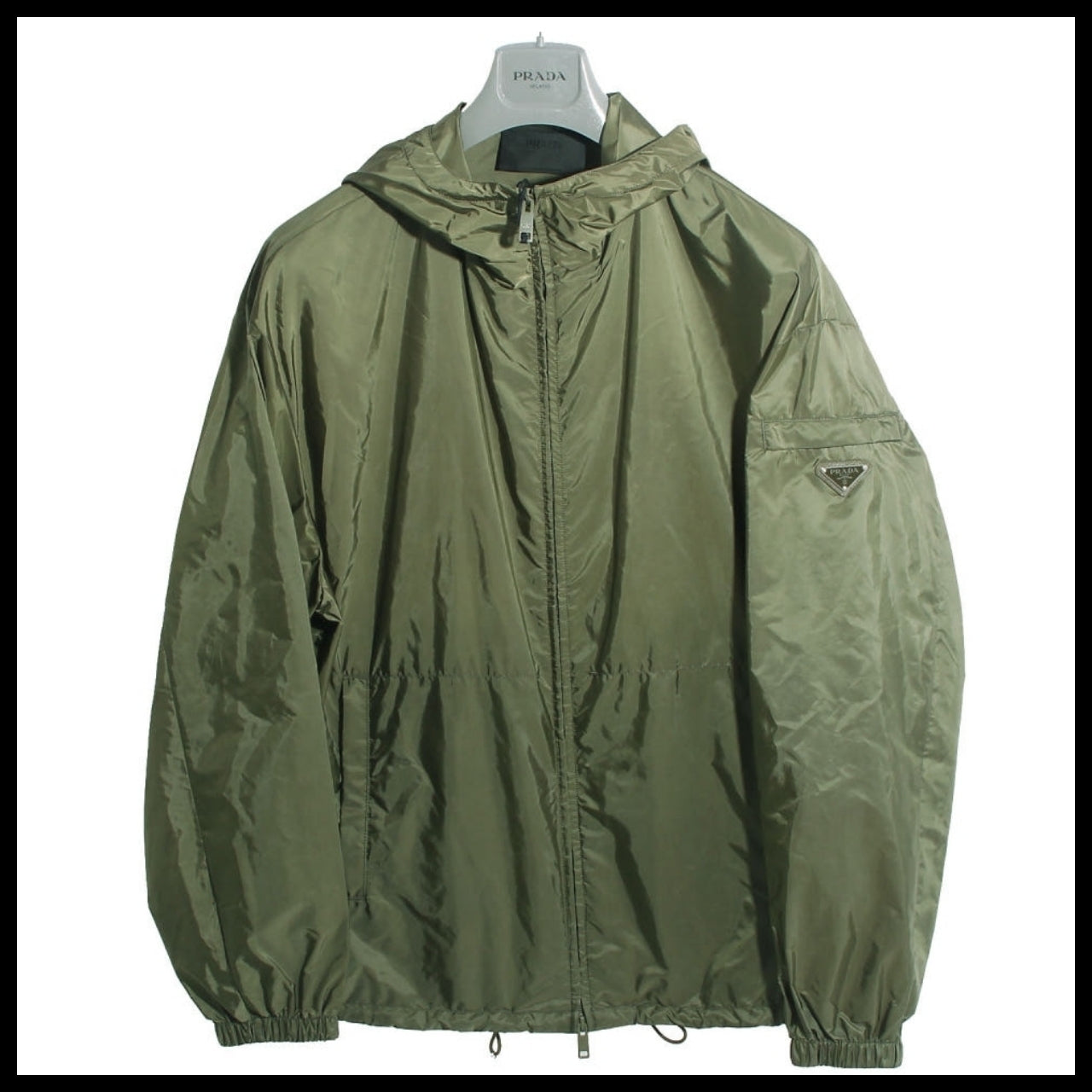 【PRADA】Triangle-logo hooded windbreaker jacket khaki