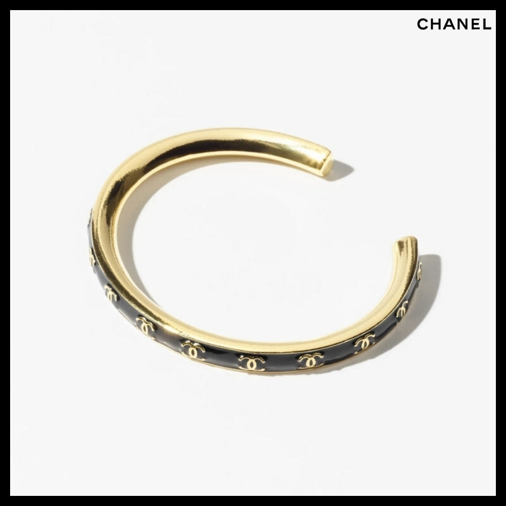 【CHANEL】Cuff Metal Black Gold Bangle