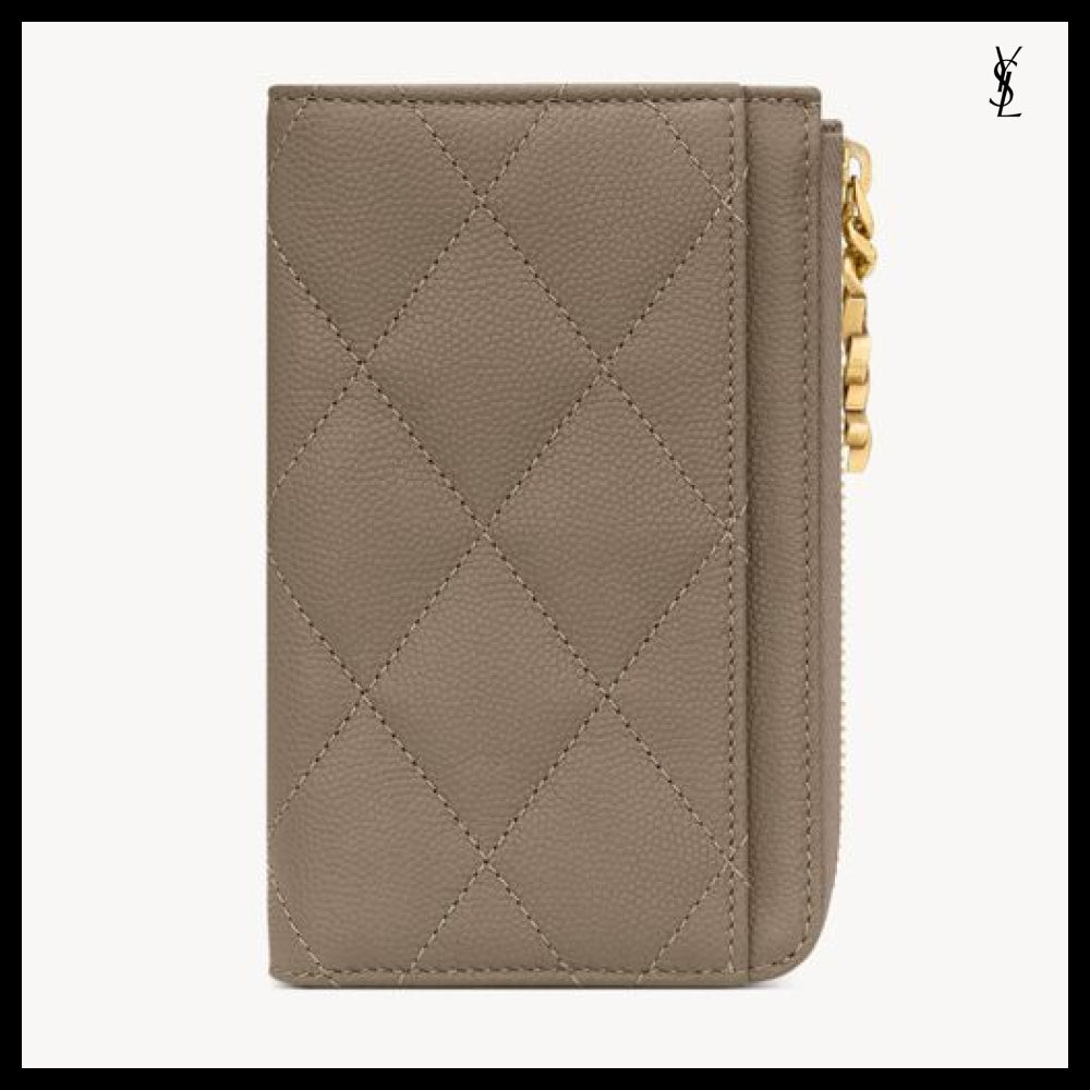 【Saint Laurent】Leather CASSANDRE BIJOU Zipped Card Case