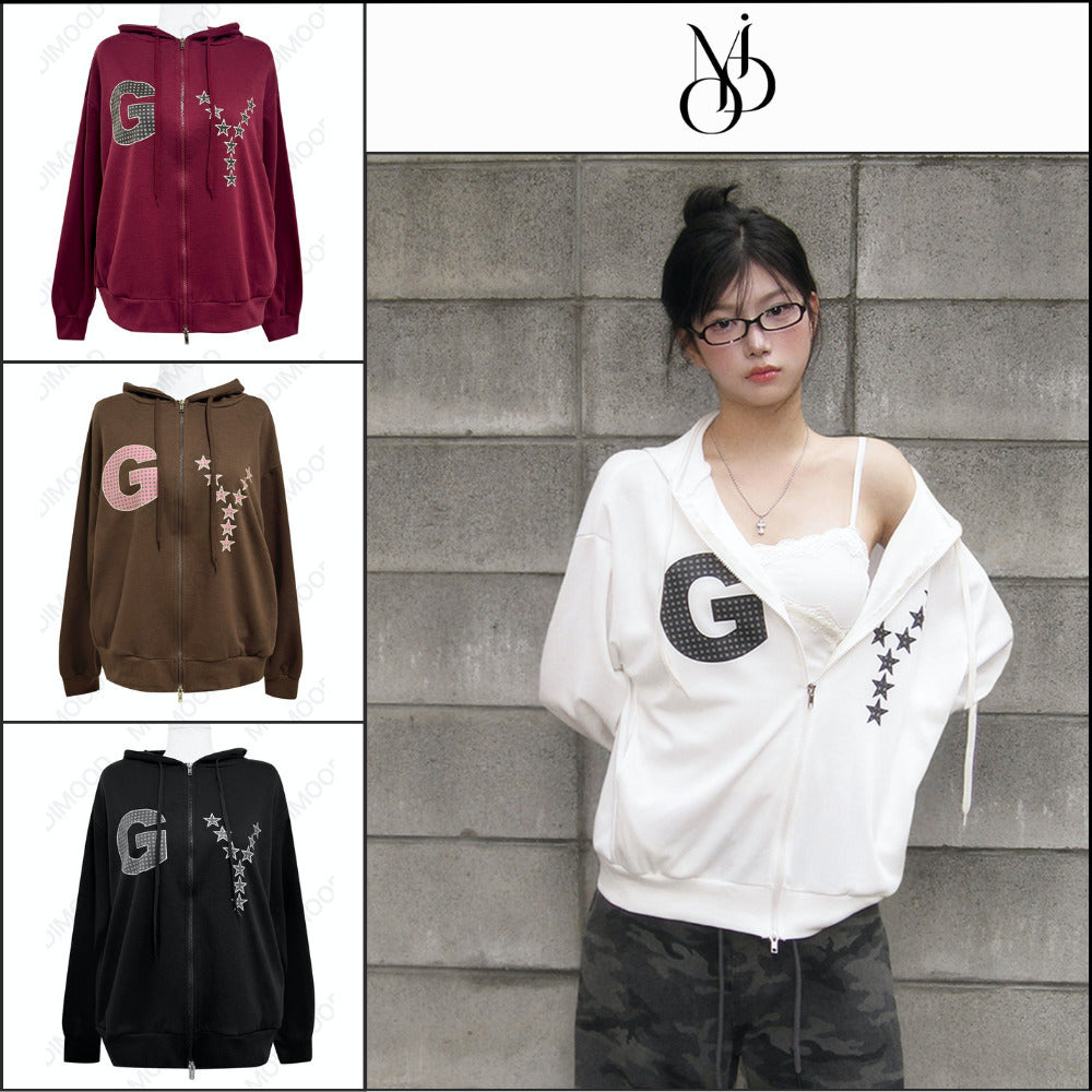 【MODIMOOD】Loose Fit Star Hoodie Zip-Up 4 Colors