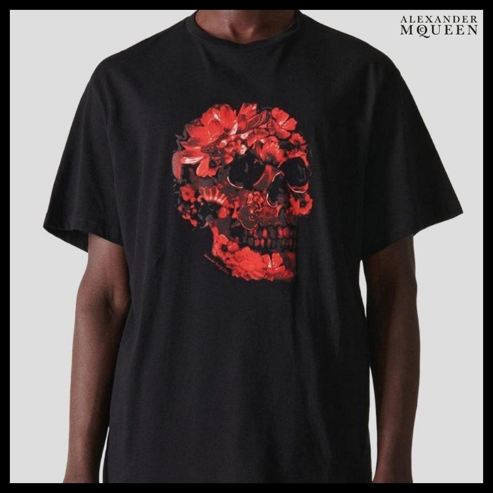 【Alexander Mcqueen】Wax-Dyed Flower Skeleton T-shirt