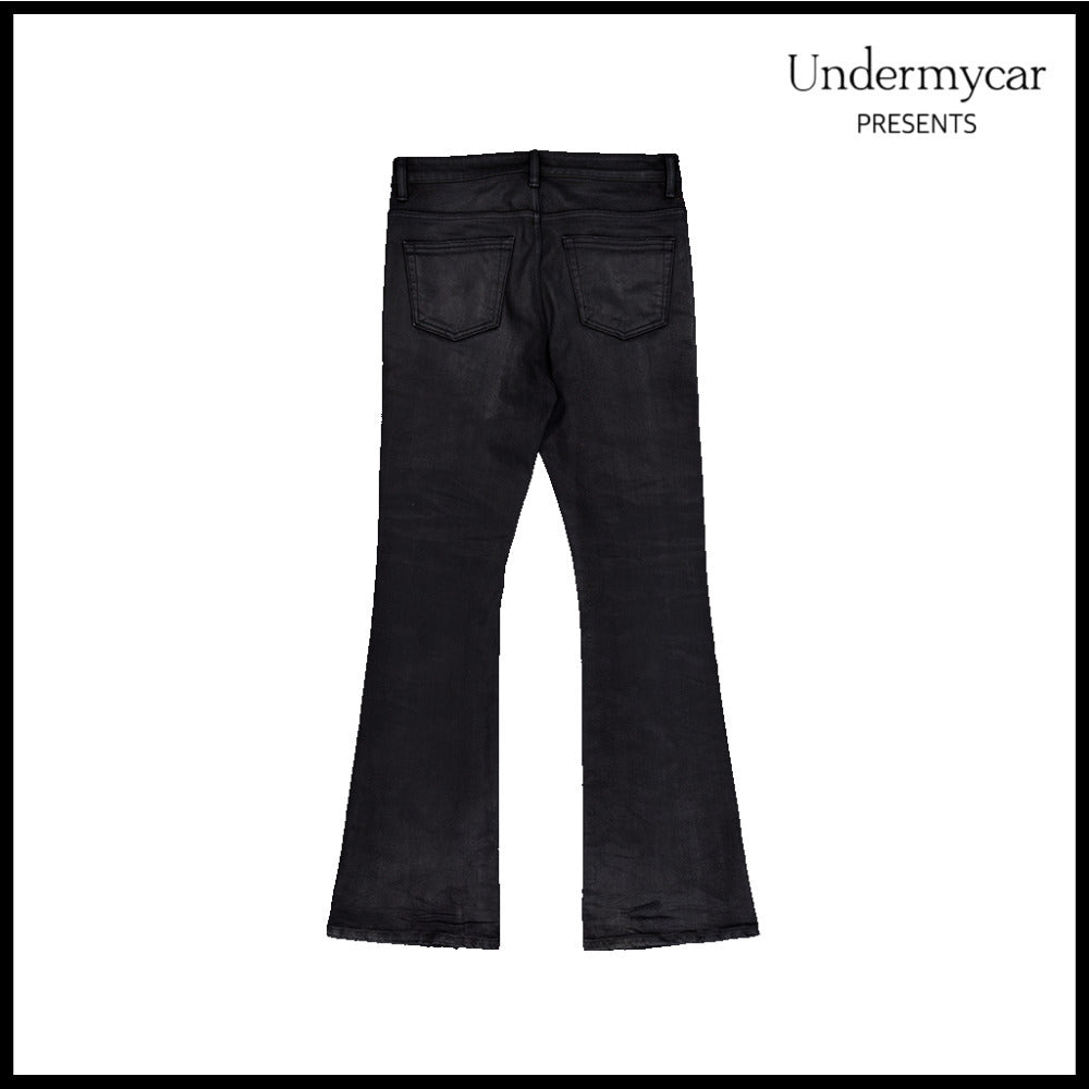【Undermycar】Mu.158 Classic Logo Wax Coated Flare Jeans