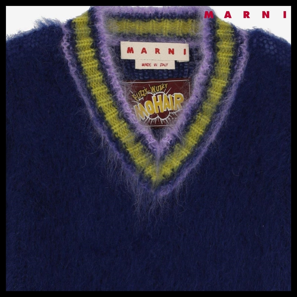 【MARNI】Vネック モヘア ニット ロイヤル ブルー