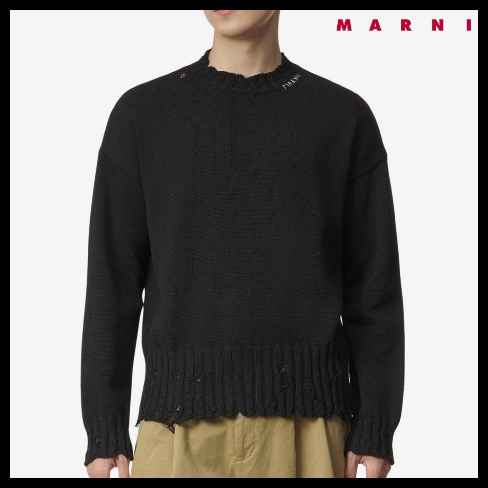 【MARNI】Crew Neck Distressed Knit Black