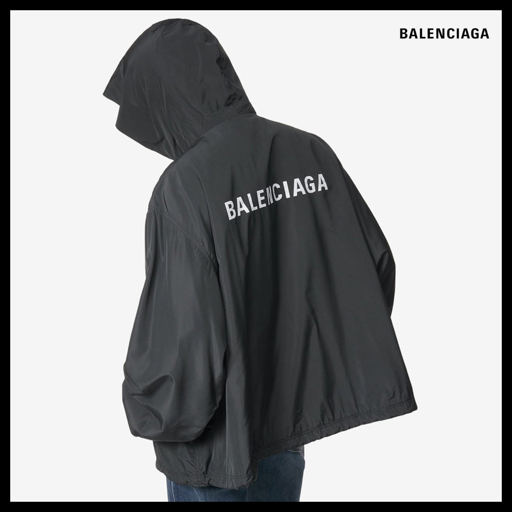 【BALENCIAGA】Back Logo Print Hooded Jacket Black