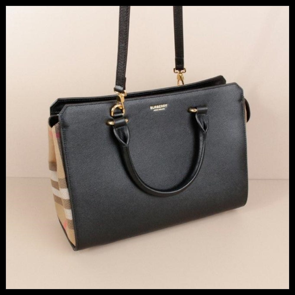 【Burberry】Banwell House Check Small Tote Bag Black