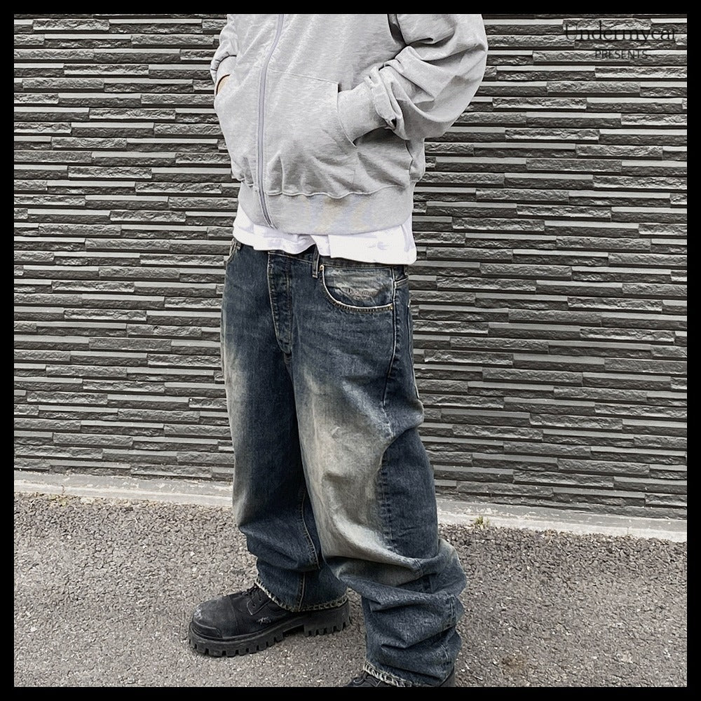 【Undermycar】ANTI FXXKING LOGO PLAY BRUSH WASHED WIDE JEANS