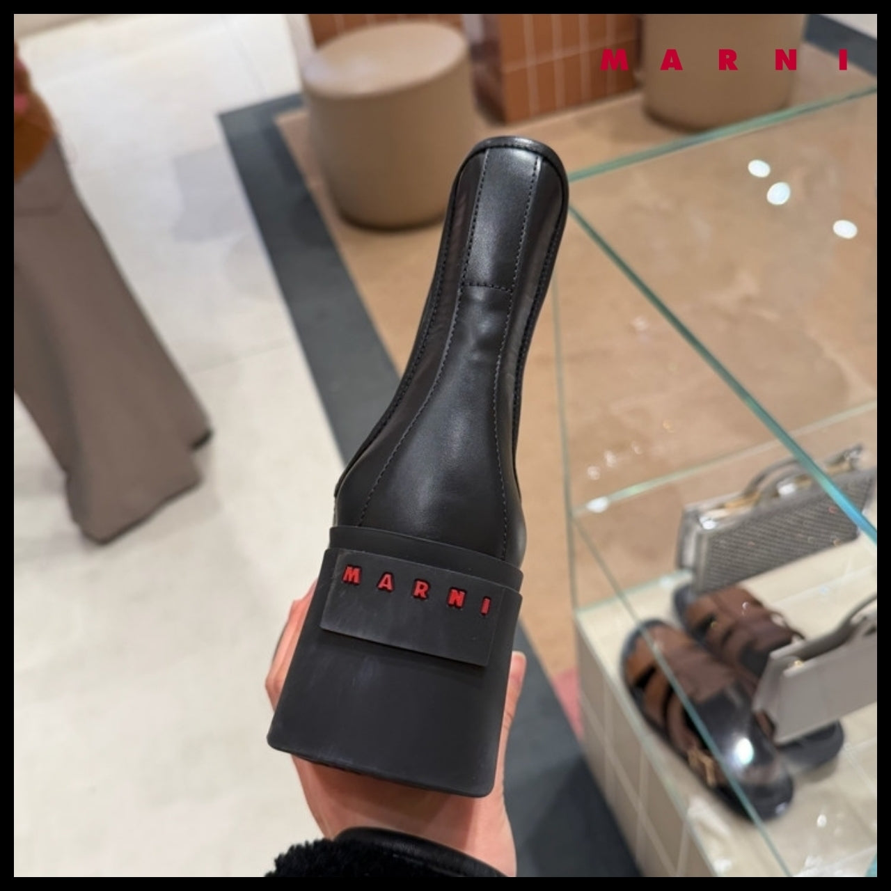 【MARNI】Logo Leather Women’s Chelsea Boots Black