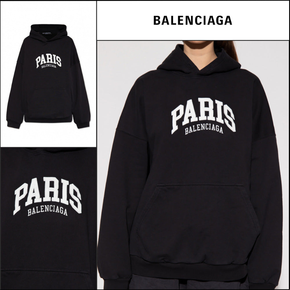 【BALENCIAGA】Cities Paris Hoodie Wide Fit Black